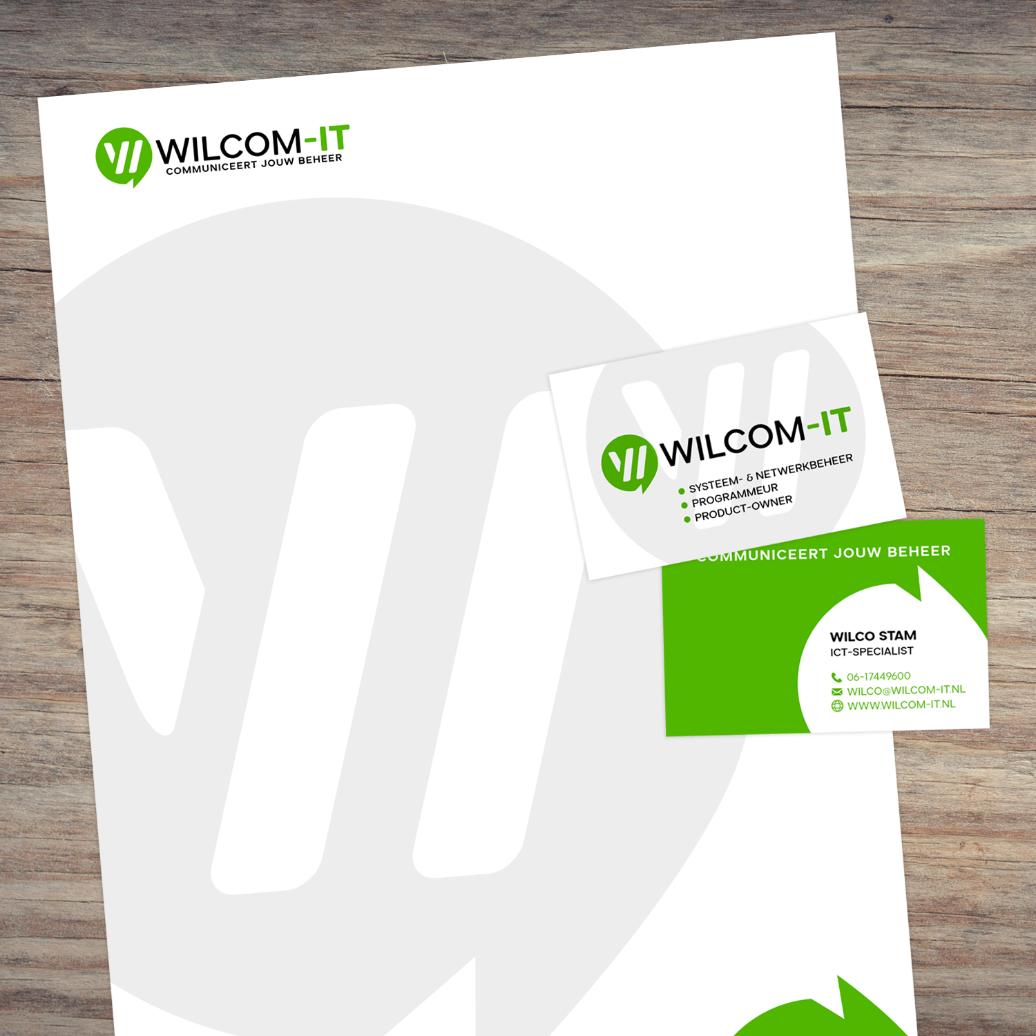 Briefpapier en visitekaartje ontwerp voor Wilcom-IT