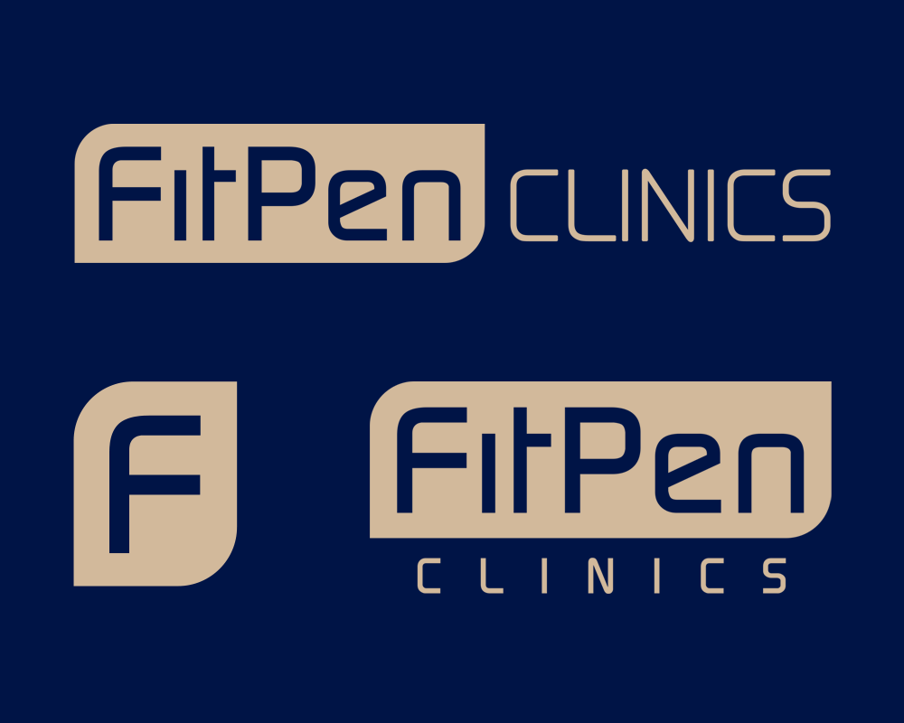 Het logo ontwerp in goud op een blauwe achtergrond voor medische kliniek. Ook hier het logo in een brede en compacte versie, inclusief losstaand beeldmerk.