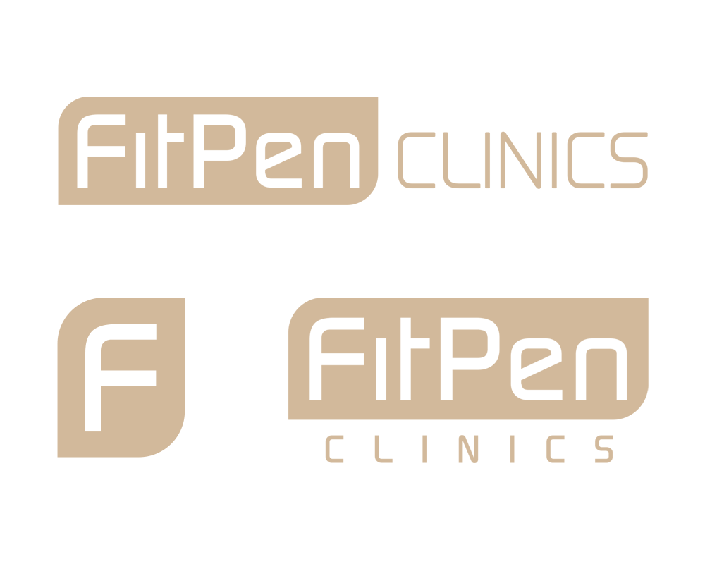 Logo voor medische kliniek in goud op een witte achtergrond. Het logo in een brede en compacte versie, inclusief losstaand beeldmerk.