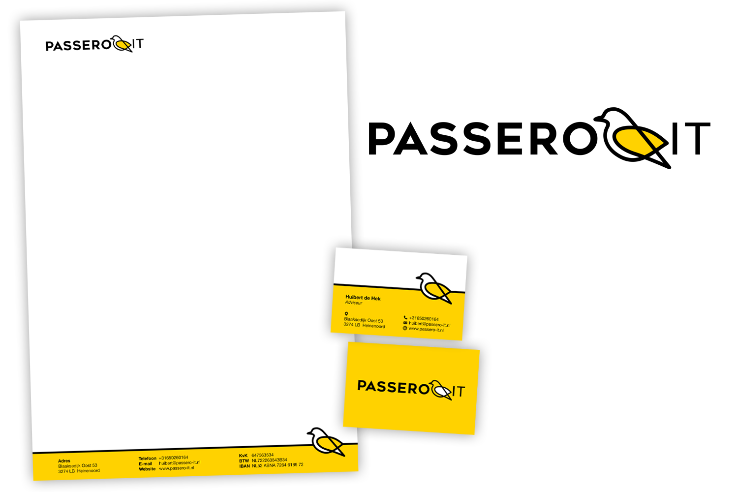 Logo, briefpapier en visitekaartje ontwerp voor Passero-IT