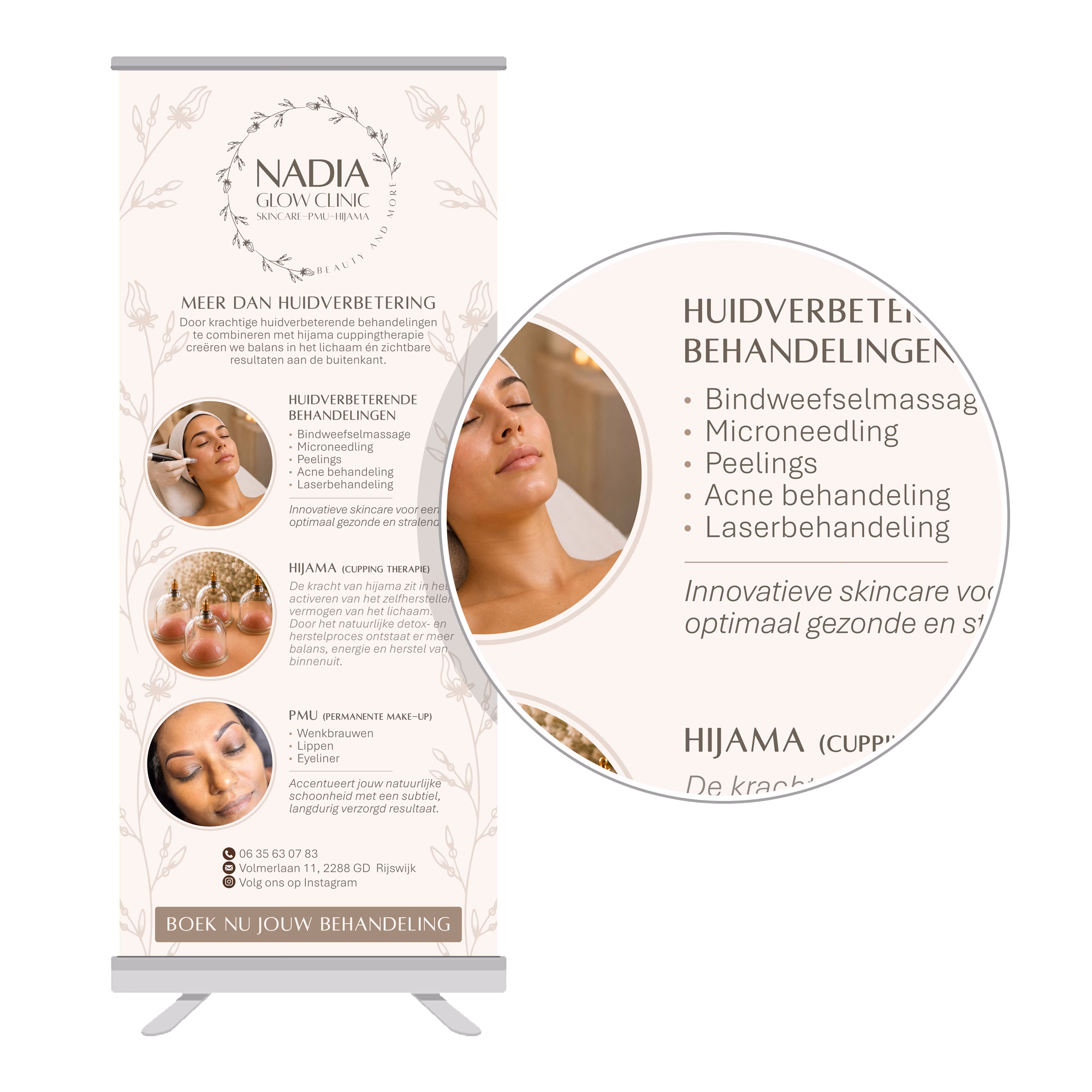 Roll-up banner ontwerp voor Nadia Glow Clinic